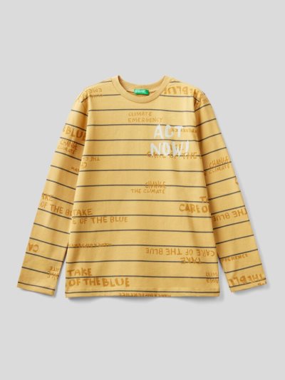 Kids' Benetton Striped Print Long Sleeve T-shirts Yellow | NZ794969