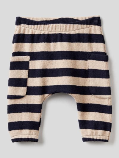 Kids' Benetton Striped Recycled Cotton Blend Trousers Dark Blue | NZ028841