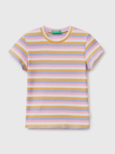 Kids' Benetton Striped Stretch Cotton Short Sleeve T-shirts Multi-color | NZ553658