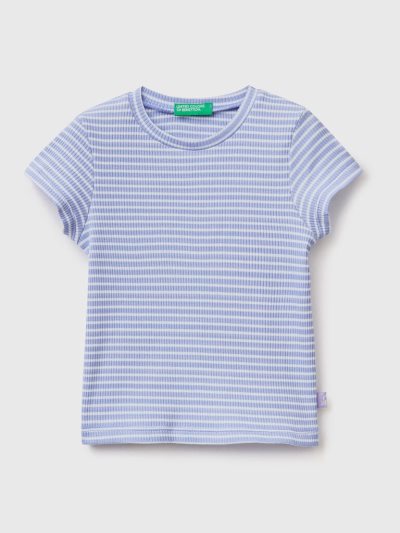 Kids' Benetton Striped Stretch Cotton Short Sleeve T-shirts Periwinkle | NZ702558