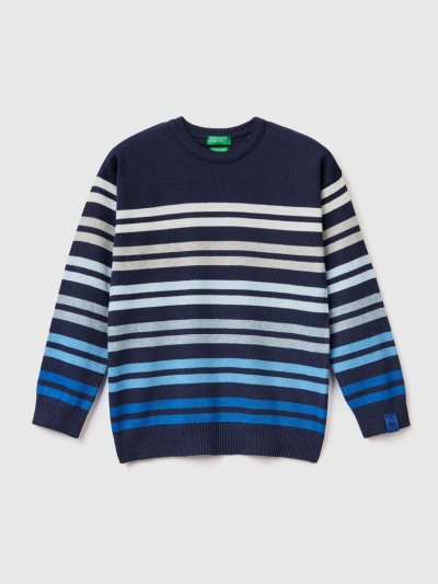 Kids' Benetton Striped Sweaters Blue | NZ570228