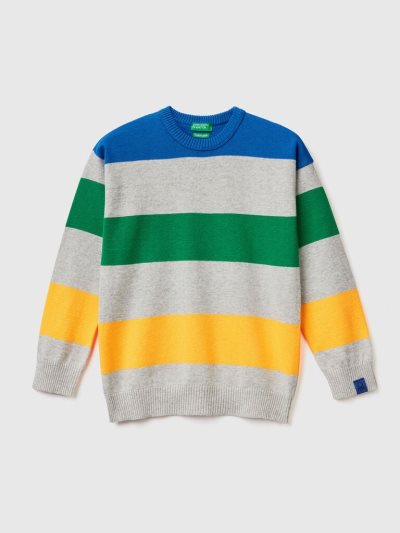 Kids' Benetton Striped Sweaters Grey | NZ638449