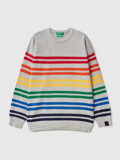 Kids' Benetton Striped Sweaters Grey | NZ897699