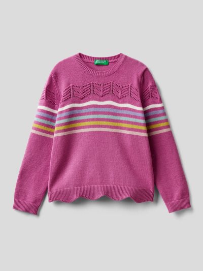 Kids' Benetton Striped Viscose Blend Sweaters Fuchsia | NZ061089