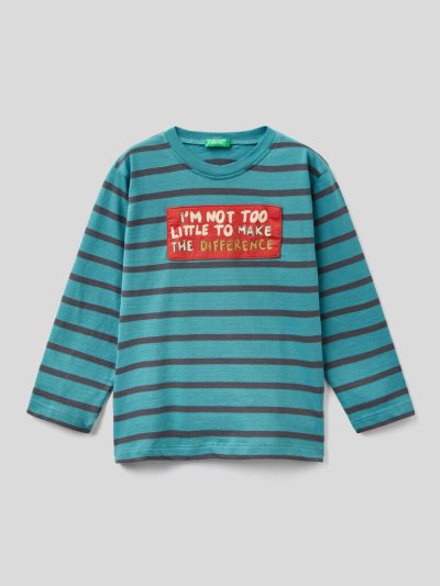Kids' Benetton Striped Warm Cotton Long Sleeve T-shirts Air Force Blue | NZ923830