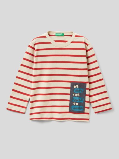 Kids' Benetton Striped Warm Cotton Long Sleeve T-shirts Red | NZ953263