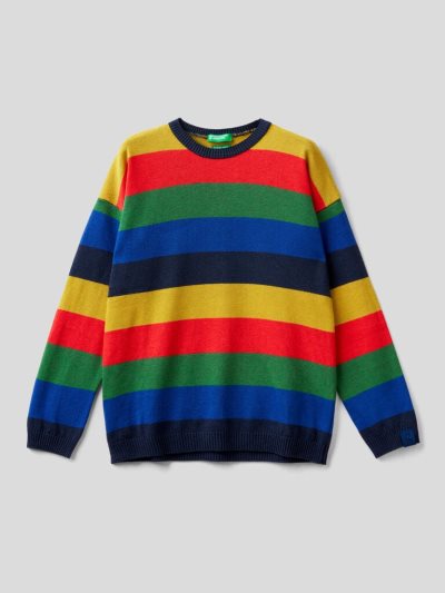 Kids' Benetton Striped Wool And Cotton Blend Sweaters Multi-color | NZ337058