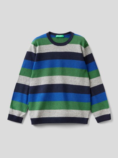 Kids' Benetton Striped Wool Blend Sweaters Green | NZ051456