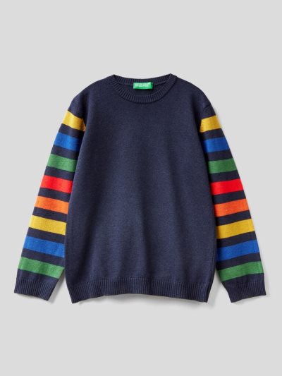 Kids' Benetton Striped Wool Blend Sweaters Dark Blue | NZ238977