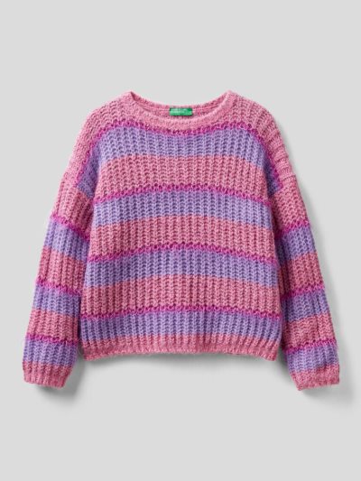 Kids' Benetton Striped Wool Blend Sweaters Pink | NZ455122