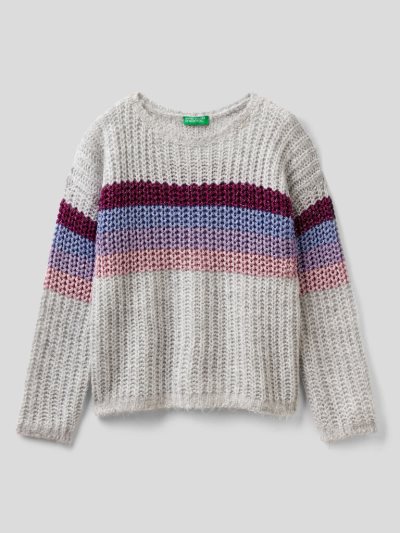 Kids' Benetton Striped Wool Blend Sweaters Grey | NZ456984