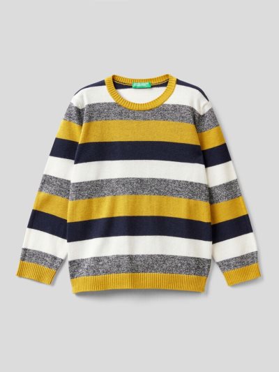 Kids' Benetton Striped Wool Blend Sweaters Mustard | NZ636545