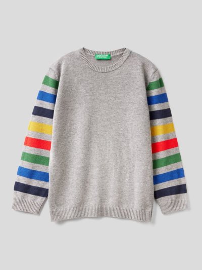 Kids' Benetton Striped Wool Blend Sweaters Grey | NZ727568
