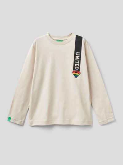 Kids' Benetton Superhero ©&™dc Comics Long Sleeve T-shirts Creamy White | NZ582985
