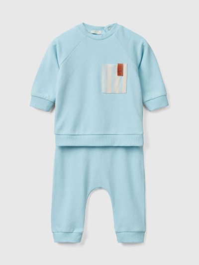 Kids' Benetton Sweatshirt And Trousers Set Dungarees Turquoise | NZ131111