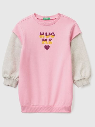 Kids' Benetton Sweatshirt Dress Embroidery Hoodie Pink | NZ824726