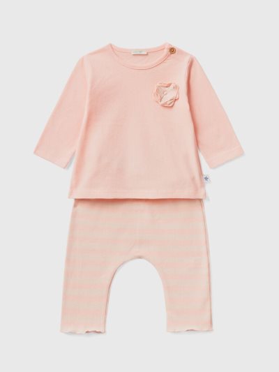 Kids' Benetton T-shirt And Trousers Outfit Dungarees Pink | NZ966488