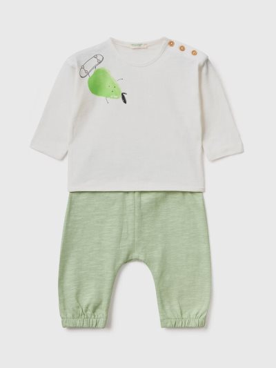 Kids' Benetton T-shirt And Trousers Set Dungarees White | NZ777765
