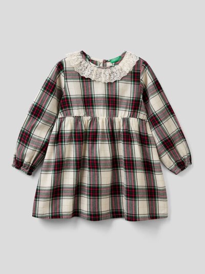 Kids' Benetton Tartan Lace Collar Dress Creamy White | NZ687421