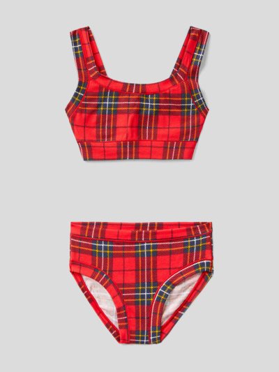Kids' Benetton Tartan Set Super Stretch Organic Cotton Pyjamas Red | NZ027550