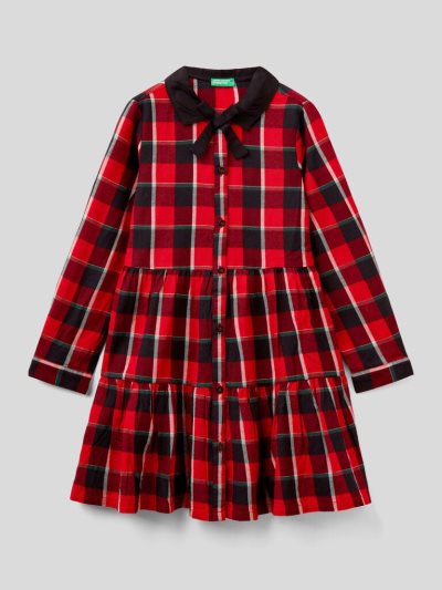 Kids' Benetton Tartan Shirt Dress Flannel Dress Red | NZ442392