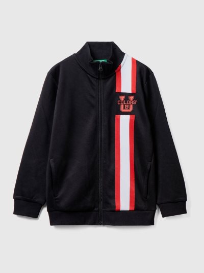 Kids' Benetton Technical Fabric Zip Sweatshirt Black | NZ139224