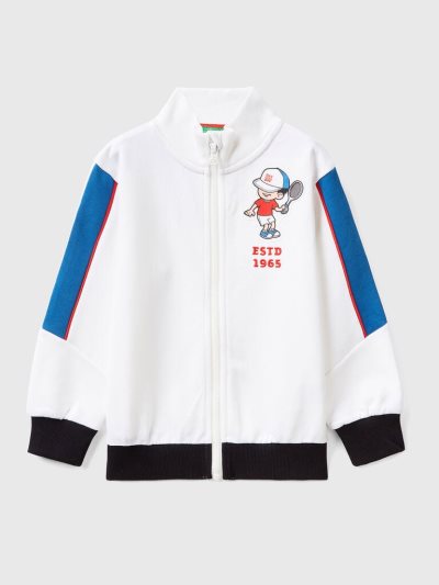 Kids' Benetton Technical Fabric Zip Sweatshirt White | NZ212333