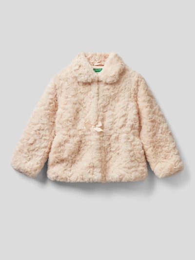 Kids' Benetton Teddy Look Bow Light Jackets Creamy White | NZ283404