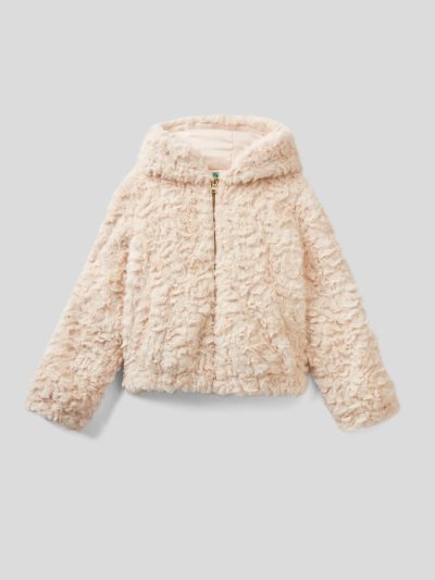 Kids' Benetton Teddy Look Padded Jackets Creamy White | NZ814070