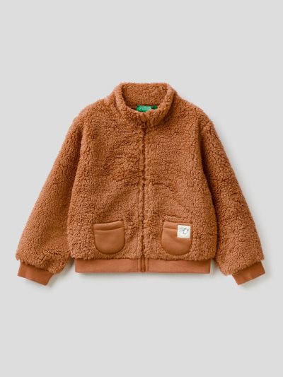 Kids' Benetton Teddy Look Zip Sweatshirt Camel | NZ238567