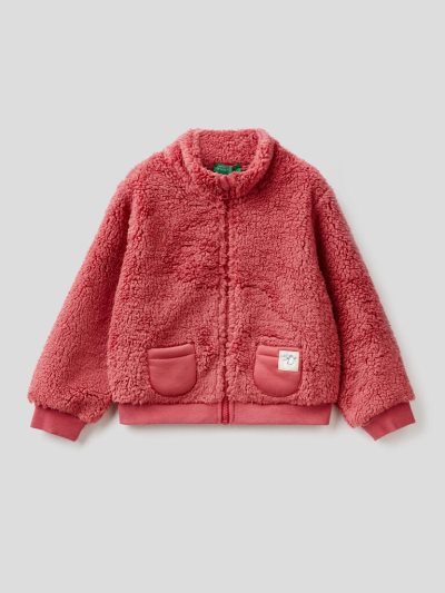 Kids' Benetton Teddy Look Zip Sweatshirt Strawberry | NZ832654