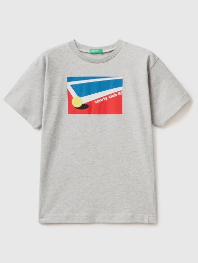 Kids' Benetton Tennis Print Short Sleeve T-shirts Light Grey | NZ103854
