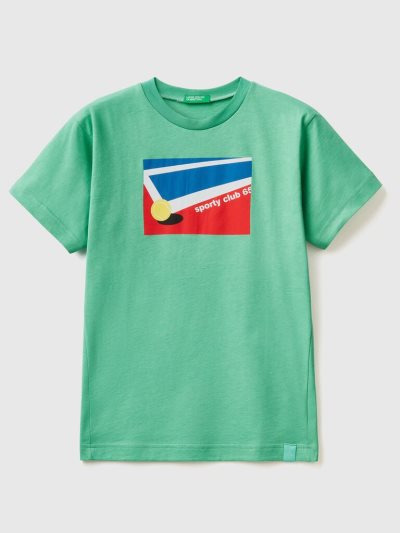 Kids' Benetton Tennis Print Short Sleeve T-shirts Green | NZ786148