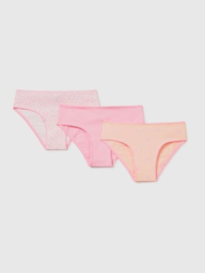 Kids' Benetton Three Pairs Of Stretch Cotton Briefs Pink | NZ471950