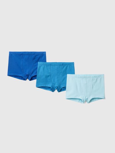 Kids' Benetton Three Pairs Of Stretch Cotton Boxers Bright Blue | NZ616394