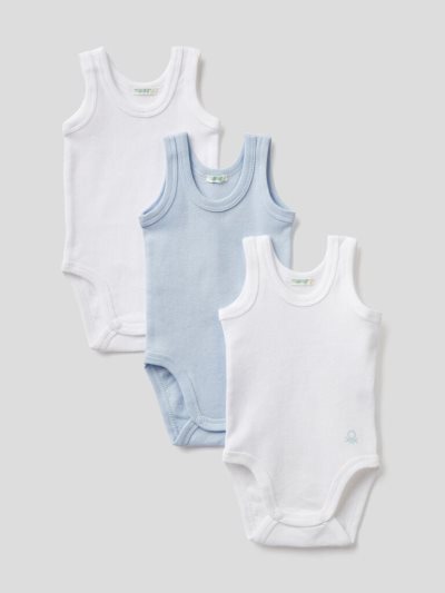 Kids' Benetton Three Solid Color Bodysuits Tanks Light Blue | NZ268078