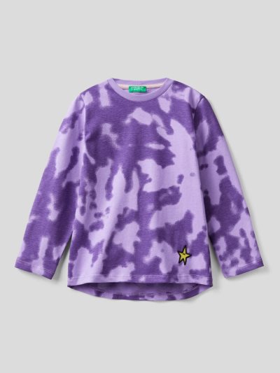 Kids' Benetton Tie-dye Embroidery Long Sleeve T-shirts Violet | NZ488931