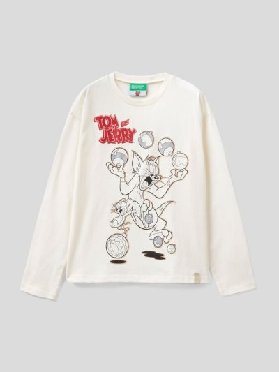 Kids' Benetton Tom & Jerry Christmas Long Sleeve T-shirts Creamy White | NZ338456