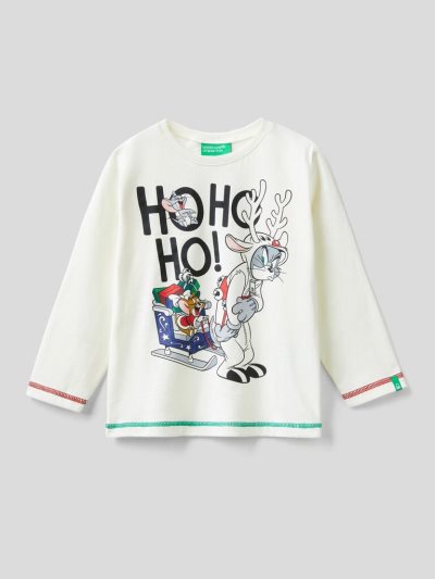 Kids' Benetton Tom & Jerry Christmas Long Sleeve T-shirts Creamy White | NZ412511