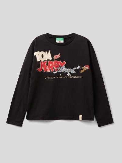 Kids' Benetton Tom & Jerry Christmas Long Sleeve T-shirts Black | NZ494627