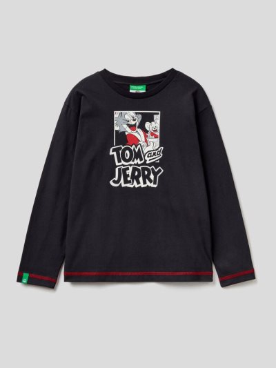 Kids' Benetton Tom & Jerry Christmas Long Sleeve T-shirts Black | NZ503525