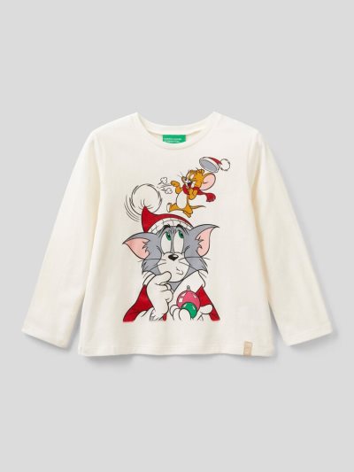 Kids' Benetton Tom & Jerry Christmas Long Sleeve T-shirts Creamy White | NZ576949