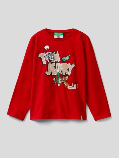 Kids' Benetton Tom & Jerry Christmas Long Sleeve T-shirts Red | NZ676539