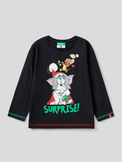 Kids' Benetton Tom & Jerry Christmas Long Sleeve T-shirts Black | NZ795984