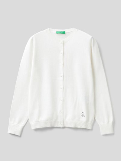 Kids' Benetton Tricot 100% Cotton Cardigan Creamy White | NZ826274