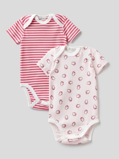 Kids' Benetton Two 100% Cotton Short Sleeve Bodysuits Pink | NZ773103