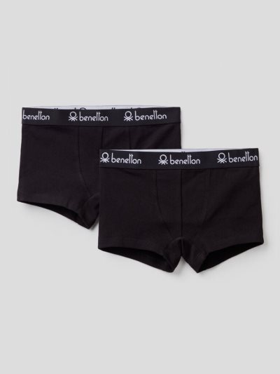 Kids' Benetton Two Black Logoed Elastic Boxers Black | NZ566622