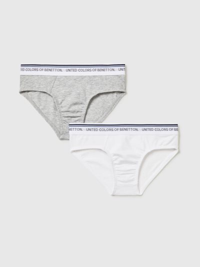Kids' Benetton Two Logoed Elastic Briefs Light Grey | NZ877164