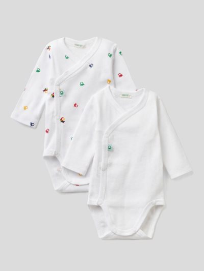 Kids' Benetton Two Long Sleeve Organic Cotton Bodysuits White | NZ570606