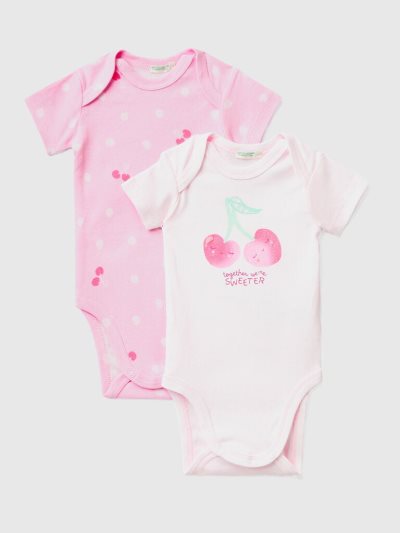 Kids' Benetton Two Organic Cotton Short Sleeve Bodysuits Pink | NZ344018
